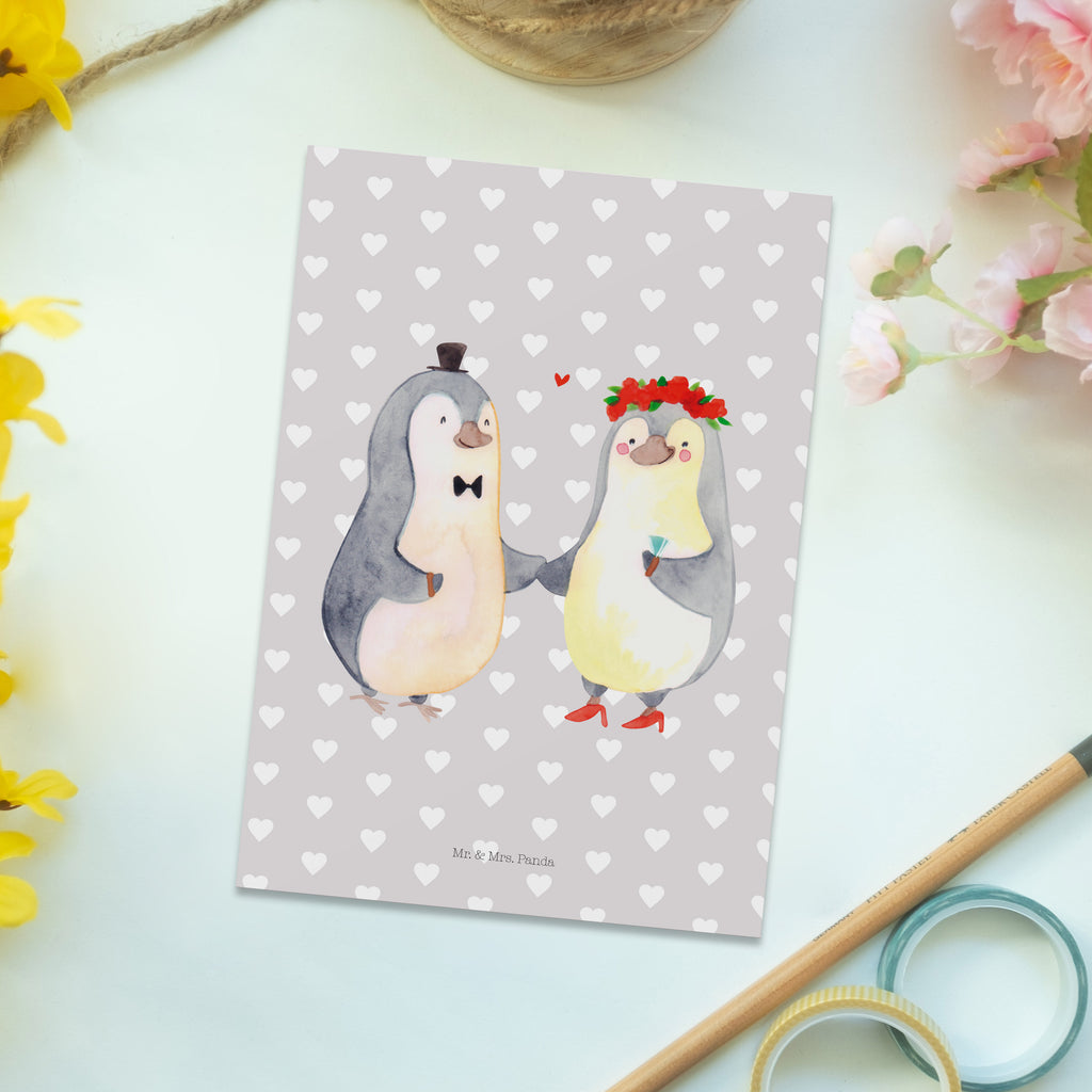 Postkarte Pinguin Heirat Geschenkkarte, Grußkarte, Karte, Einladung, Ansichtskarte, Geburtstagskarte, Einladungskarte, Dankeskarte, Liebe, Partner, Freund, Freundin, Ehemann, Ehefrau, Heiraten, Verlobung, Heiratsantrag, Liebesgeschenk, Jahrestag, Hocheitstag