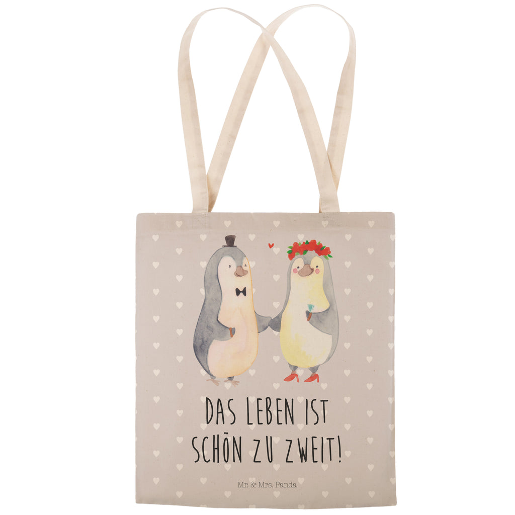 Einkaufstasche Pinguin Heirat Tragetasche, Tasche, Beutel, Stofftasche, Baumwolltasche, Umhängetasche, Shopper, Liebe, Partner, Freund, Freundin, Ehemann, Ehefrau, Heiraten, Verlobung, Heiratsantrag, Liebesgeschenk, Jahrestag, Hocheitstag