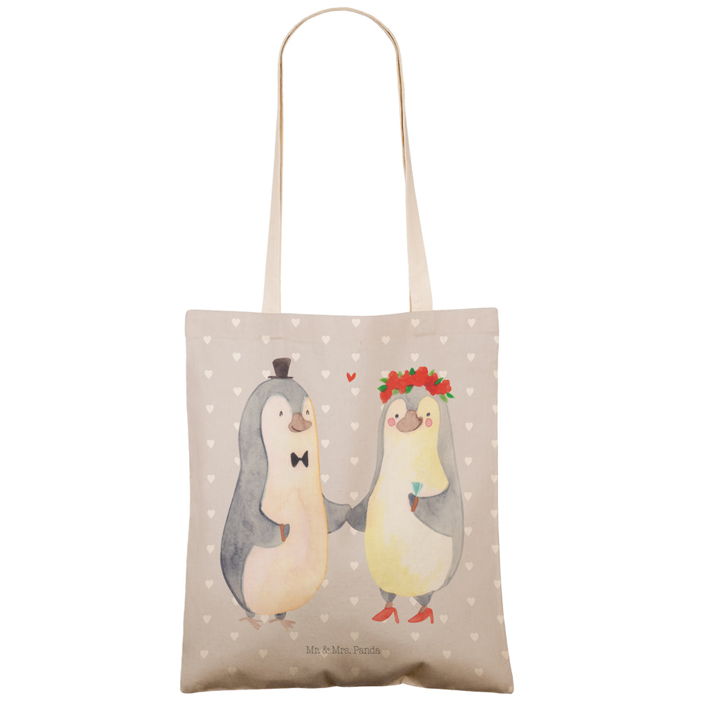 Einkaufstasche Pinguin Heirat Tragetasche, Tasche, Beutel, Stofftasche, Baumwolltasche, Umhängetasche, Shopper, Liebe, Partner, Freund, Freundin, Ehemann, Ehefrau, Heiraten, Verlobung, Heiratsantrag, Liebesgeschenk, Jahrestag, Hocheitstag