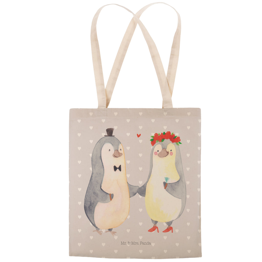 Einkaufstasche Pinguin Heirat Tragetasche, Tasche, Beutel, Stofftasche, Baumwolltasche, Umhängetasche, Shopper, Liebe, Partner, Freund, Freundin, Ehemann, Ehefrau, Heiraten, Verlobung, Heiratsantrag, Liebesgeschenk, Jahrestag, Hocheitstag