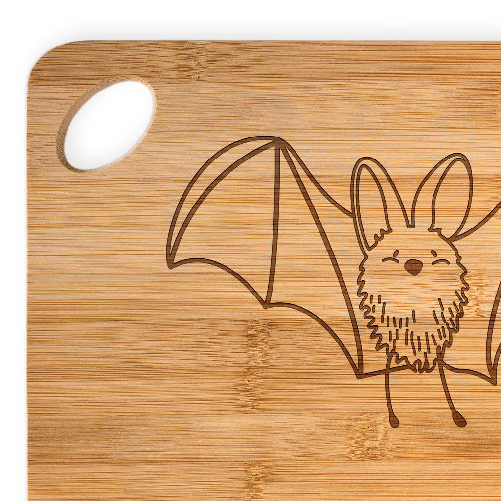 Bambus - Schneidebrett Fledermaus Flügel Küchenbrett, Frühstücksbrett, Hackbrett, Brett, Holzbrettchen, Tiermotive, Gute Laune, lustige Sprüche, Tiere
