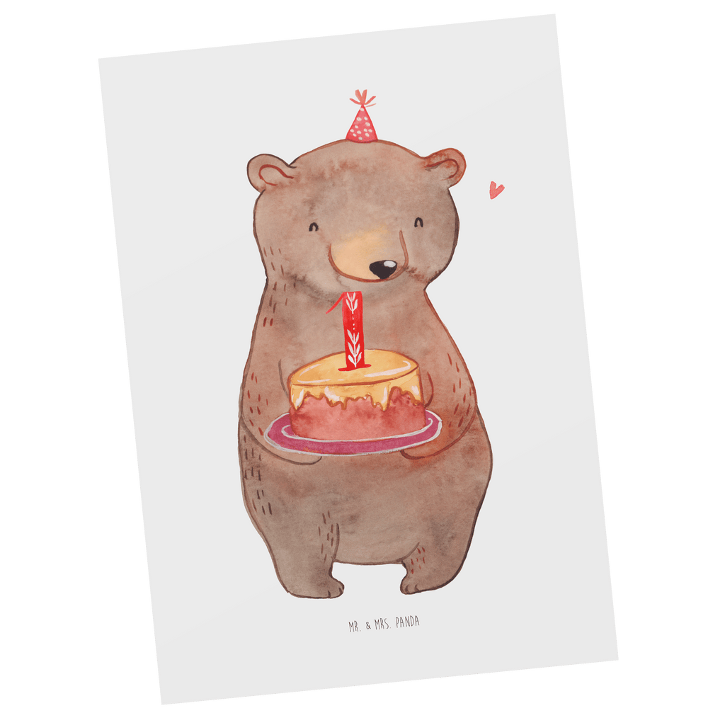 Postkarte Bär Torte 1. Geburtstag Geschenkkarte, Grußkarte, Karte, Einladung, Ansichtskarte, Geburtstagskarte, Einladungskarte, Geburtstag, Geburtstagsgeschenk, Geschenk, Party, Feiern, Torte, Kuchen