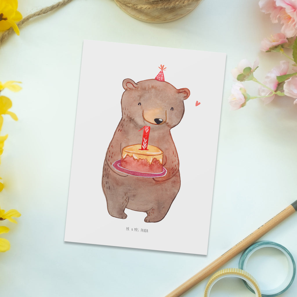 Postkarte Bär Torte 1. Geburtstag Geschenkkarte, Grußkarte, Karte, Einladung, Ansichtskarte, Geburtstagskarte, Einladungskarte, Geburtstag, Geburtstagsgeschenk, Geschenk, Party, Feiern, Torte, Kuchen