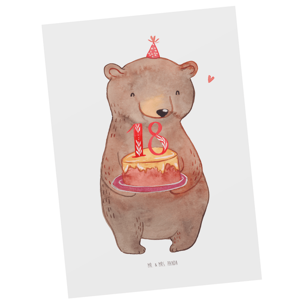 Postkarte Bär Torte 18. Geburtstag Geschenkkarte, Grußkarte, Karte, Einladung, Ansichtskarte, Geburtstagskarte, Einladungskarte, Geburtstag, Geburtstagsgeschenk, Geschenk, Party, Feiern, Torte, Kuchen