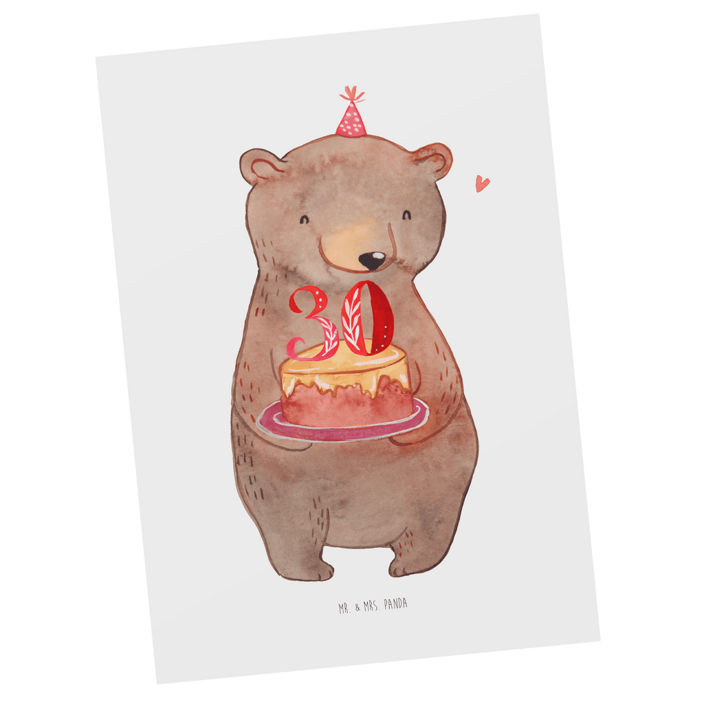 Postkarte Bär Torte 30. Geburtstag Geschenkkarte, Grußkarte, Karte, Einladung, Ansichtskarte, Geburtstagskarte, Einladungskarte, Geburtstag, Geburtstagsgeschenk, Geschenk, Party, Feiern, Torte, Kuchen