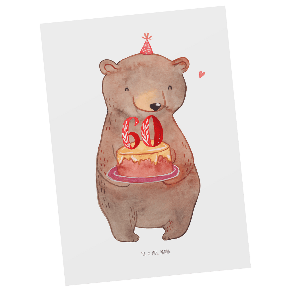 Postkarte Bär Torte 60. Geburtstag Geschenkkarte, Grußkarte, Karte, Einladung, Ansichtskarte, Geburtstagskarte, Einladungskarte, Geburtstag, Geburtstagsgeschenk, Geschenk, Party, Feiern, Torte, Kuchen