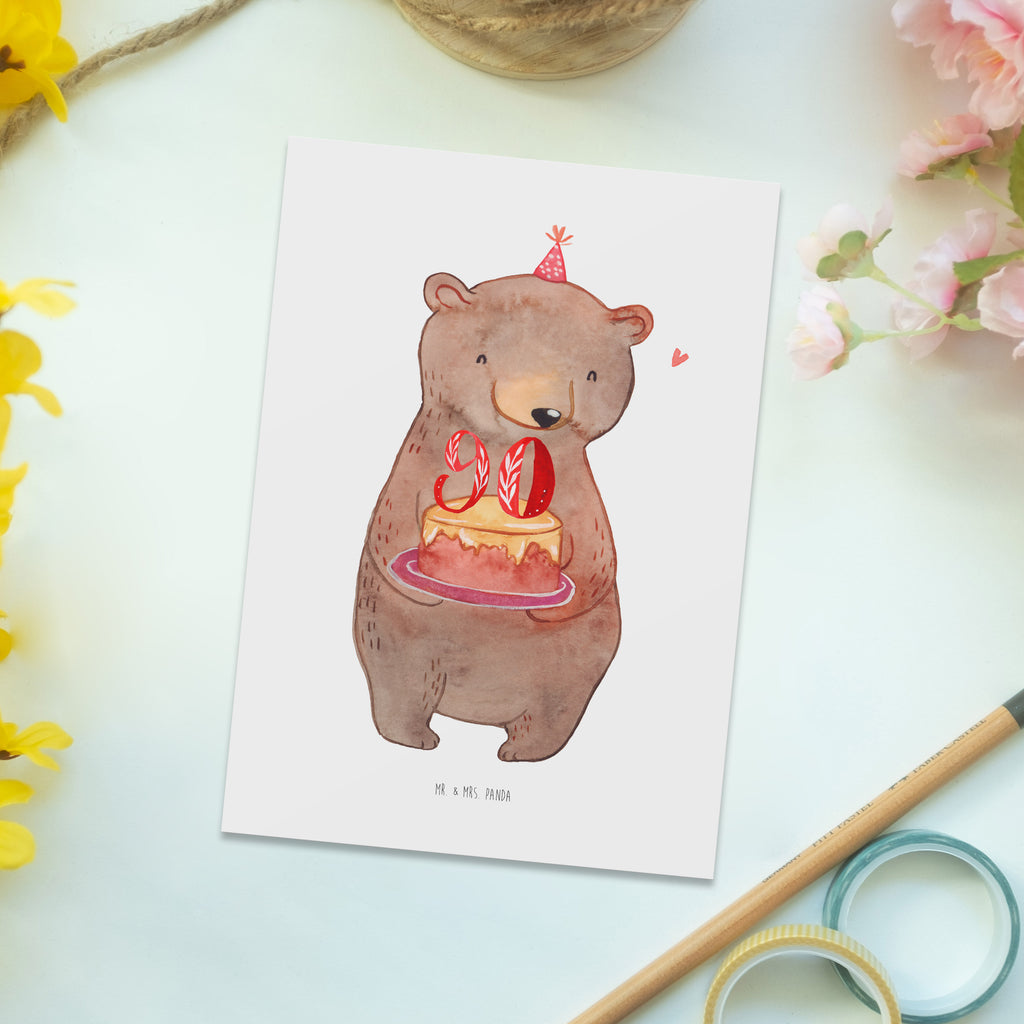 Postkarte Bär Torte 90. Geburtstag Geschenkkarte, Grußkarte, Karte, Einladung, Ansichtskarte, Geburtstagskarte, Einladungskarte, Dankeskarte, Geburtstag, Geburtstagsgeschenk, Geschenk, Party, Feiern, Torte, Kuchen