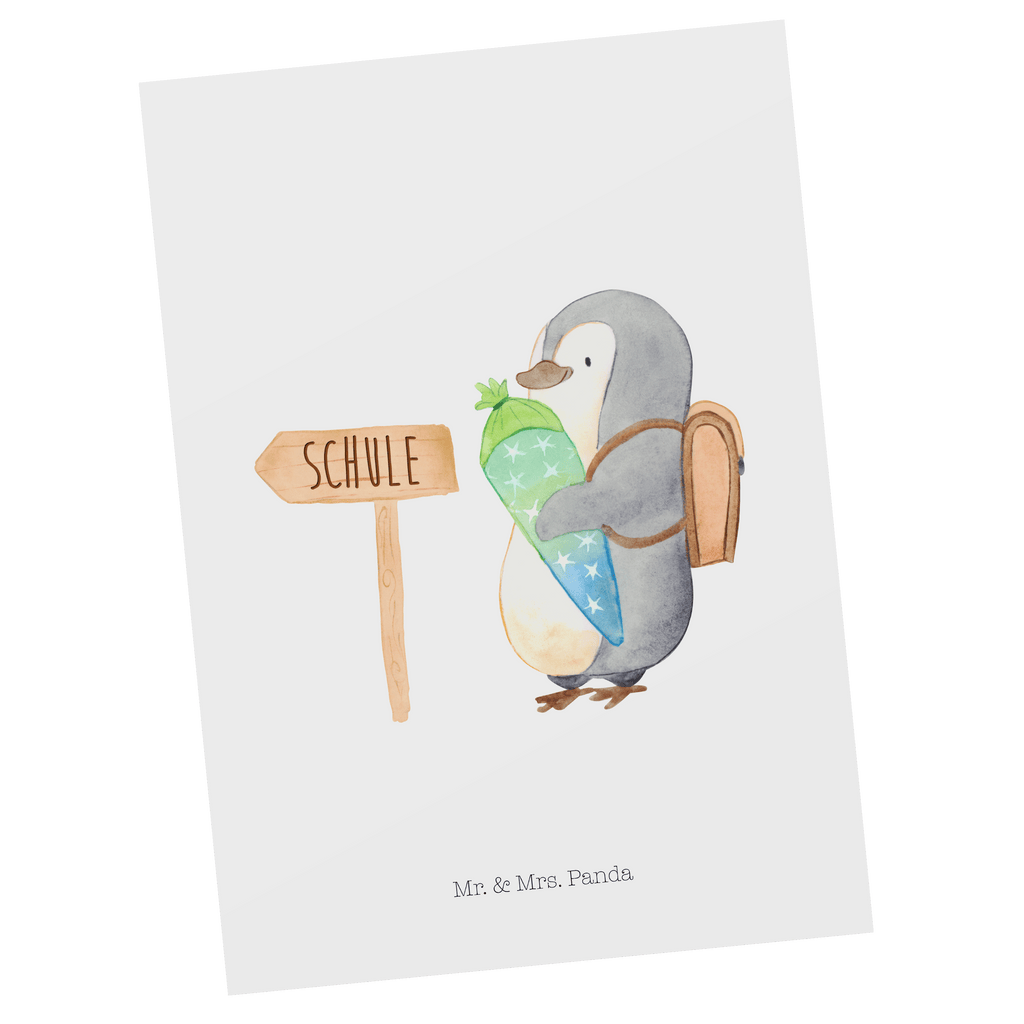 Postkarte Pinguin Schultüte Geschenkkarte, Grußkarte, Karte, Einladung, Ansichtskarte, Geburtstagskarte, Einladungskarte, Pinguin, Schulanfänger, Einschulung, 1. Klasse, Geschenk zur Einschulung, erster Schultag, Schulranzen