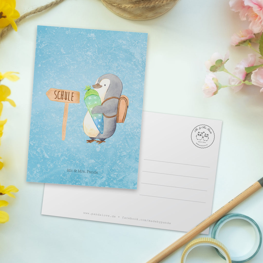 Postkarte Pinguin Schultüte Geschenkkarte, Grußkarte, Karte, Einladung, Ansichtskarte, Geburtstagskarte, Einladungskarte, Pinguin, Schulanfänger, Einschulung, 1. Klasse, Geschenk zur Einschulung, erster Schultag, Schulranzen