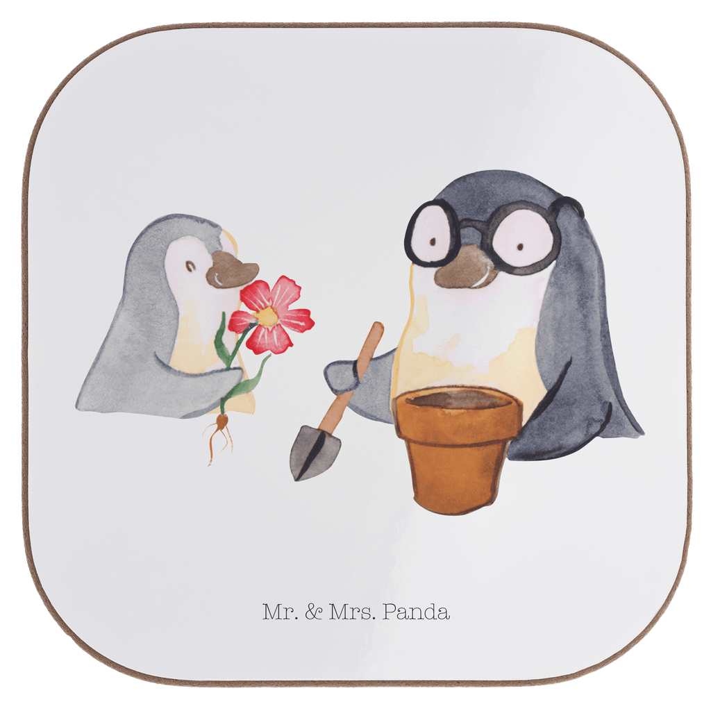 Quadratische Untersetzer Pinguin Opa Blumen pflanzen Bierdeckel, Glasuntersetzer, Untersetzer Gläser, Getränkeuntersetzer, Familie, Vatertag, Muttertag, Bruder, Schwester, Mama, Papa, Oma, Opa, Großvater, Opi, bester Opa, Lieblingsopa