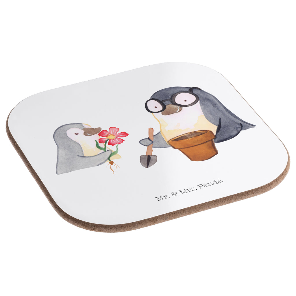 Quadratische Untersetzer Pinguin Opa Blumen pflanzen Bierdeckel, Glasuntersetzer, Untersetzer Gläser, Getränkeuntersetzer, Familie, Vatertag, Muttertag, Bruder, Schwester, Mama, Papa, Oma, Opa, Großvater, Opi, bester Opa, Lieblingsopa