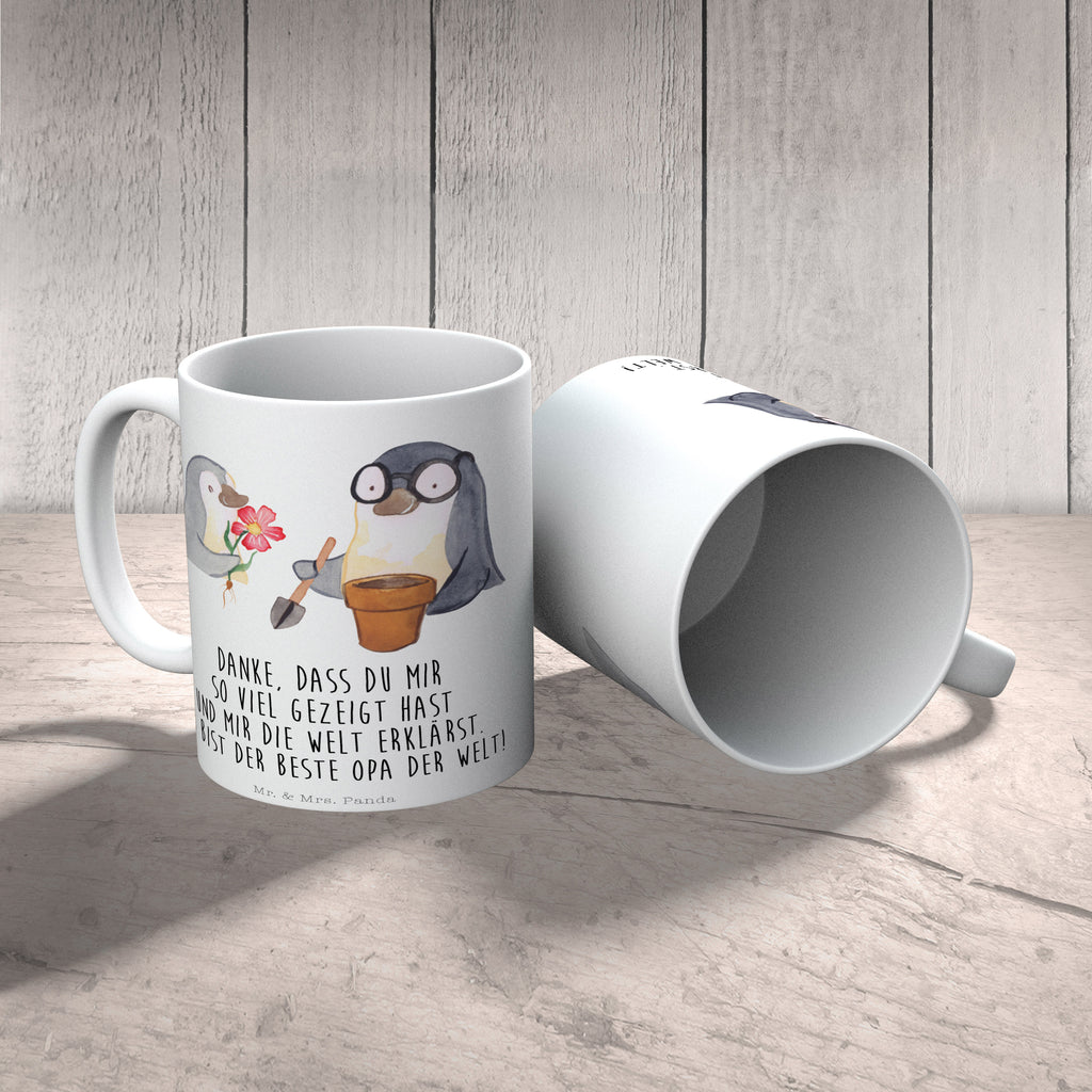 Tasse Pinguin Opa Blumen pflanzen Opa, Großvater, Opi, bester Opa, Lieblingsopa Becher, Kaffeetasse, Kaffeebecher, Tee, Frühstück, Büro  Familie, Vatertag, Muttertag, Bruder, Schwester, Mama, Papa, Oma, Opa