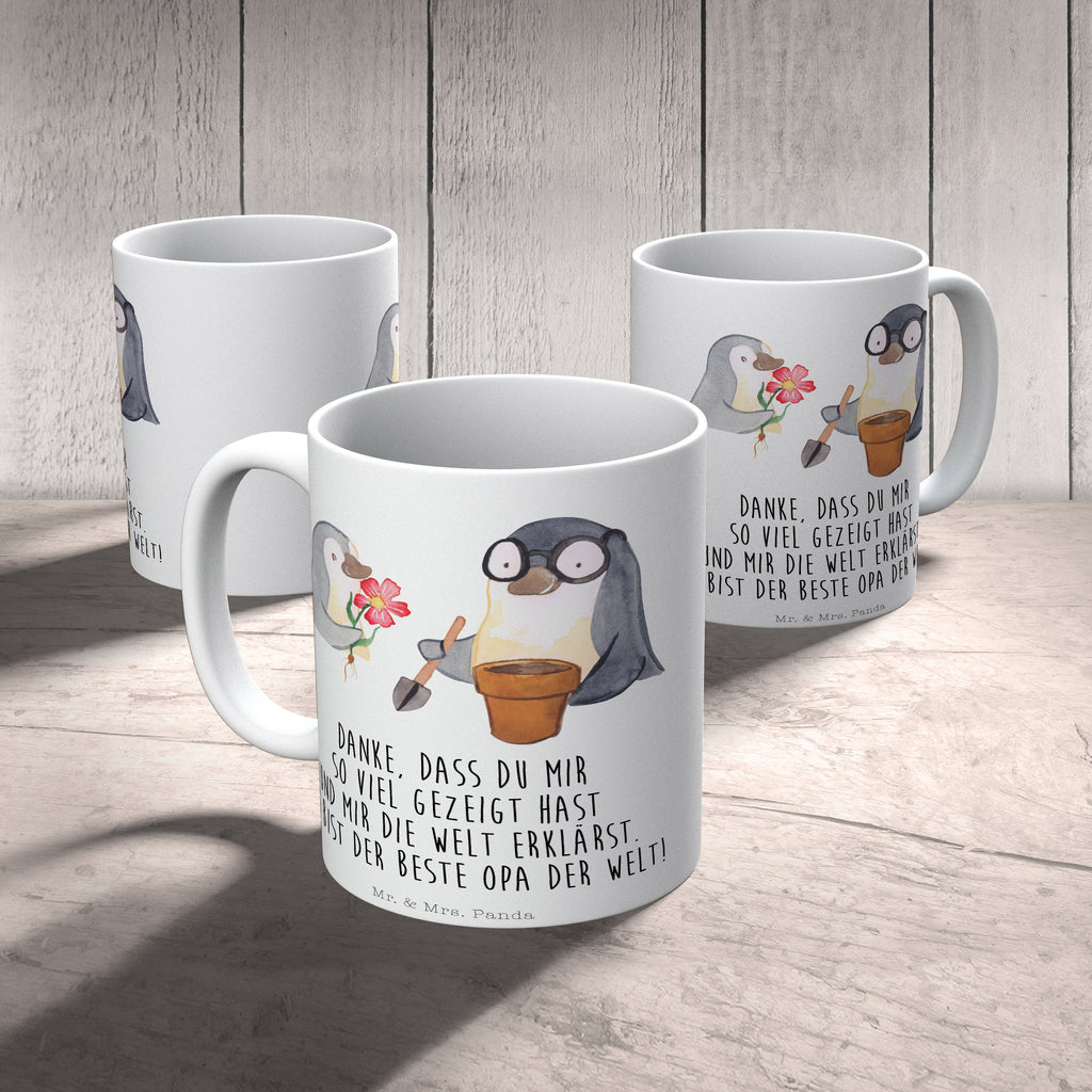 Tasse Pinguin Opa Blumen pflanzen Opa, Großvater, Opi, bester Opa, Lieblingsopa Becher, Kaffeetasse, Kaffeebecher, Tee, Frühstück, Büro  Familie, Vatertag, Muttertag, Bruder, Schwester, Mama, Papa, Oma, Opa