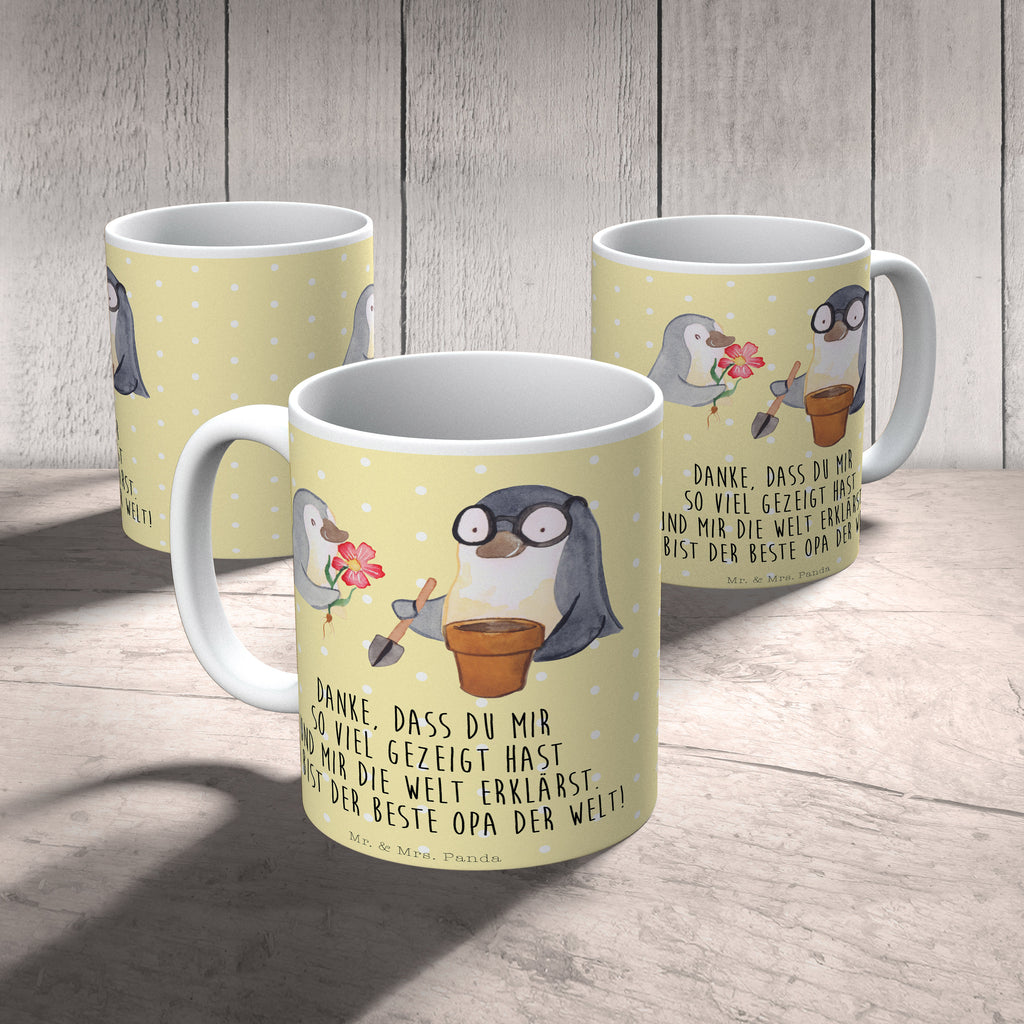 Tasse Pinguin Opa Blumen pflanzen Opa, Großvater, Opi, bester Opa, Lieblingsopa Becher, Kaffeetasse, Kaffeebecher, Tee, Frühstück, Büro  Familie, Vatertag, Muttertag, Bruder, Schwester, Mama, Papa, Oma, Opa
