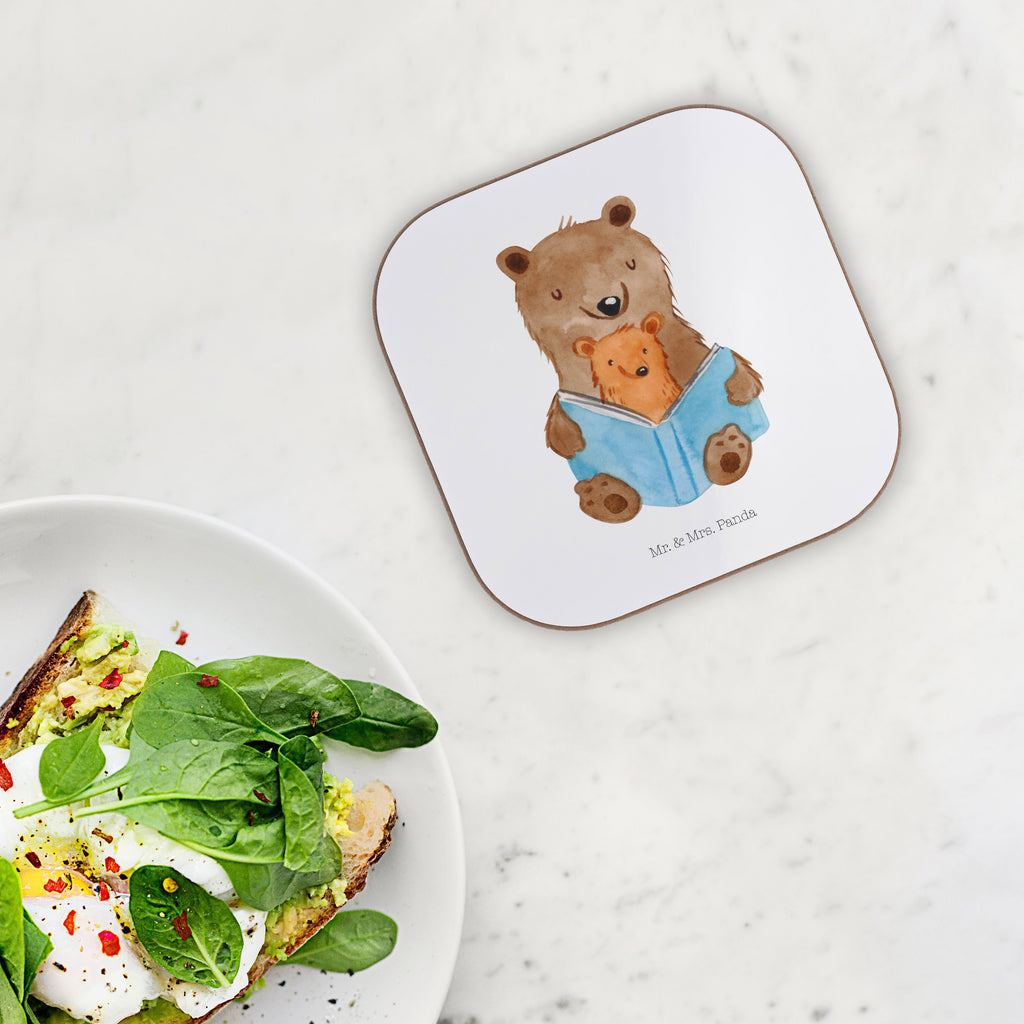 Quadratische Untersetzer Bären Buch Bierdeckel, Glasuntersetzer, Untersetzer Gläser, Getränkeuntersetzer, Familie, Vatertag, Muttertag, Bruder, Schwester, Mama, Papa, Oma, Opa, Omi, Großmutter, beste Oma, Lieblingsoma, Geschichtenerzähler