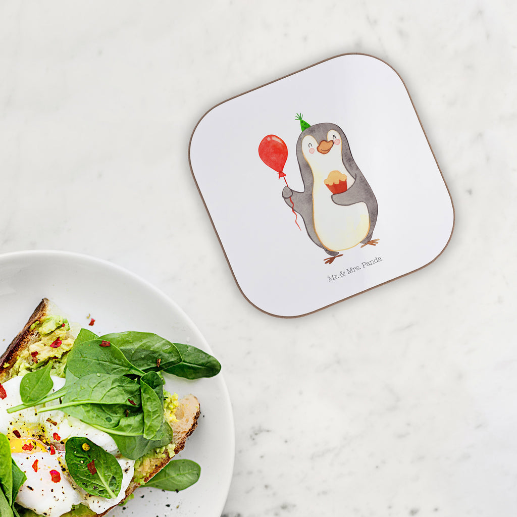 Quadratische Untersetzer Pinguin Geburtstag Bierdeckel, Glasuntersetzer, Untersetzer Gläser, Getränkeuntersetzer, Geburtstag, Geburtstagsgeschenk, Geschenk, Party, Feiern, Geschenke, Torte, Kuchen