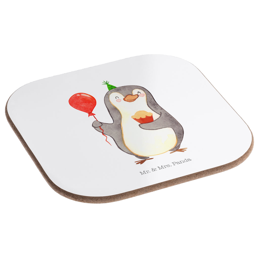 Quadratische Untersetzer Pinguin Geburtstag Bierdeckel, Glasuntersetzer, Untersetzer Gläser, Getränkeuntersetzer, Geburtstag, Geburtstagsgeschenk, Geschenk, Party, Feiern, Geschenke, Torte, Kuchen