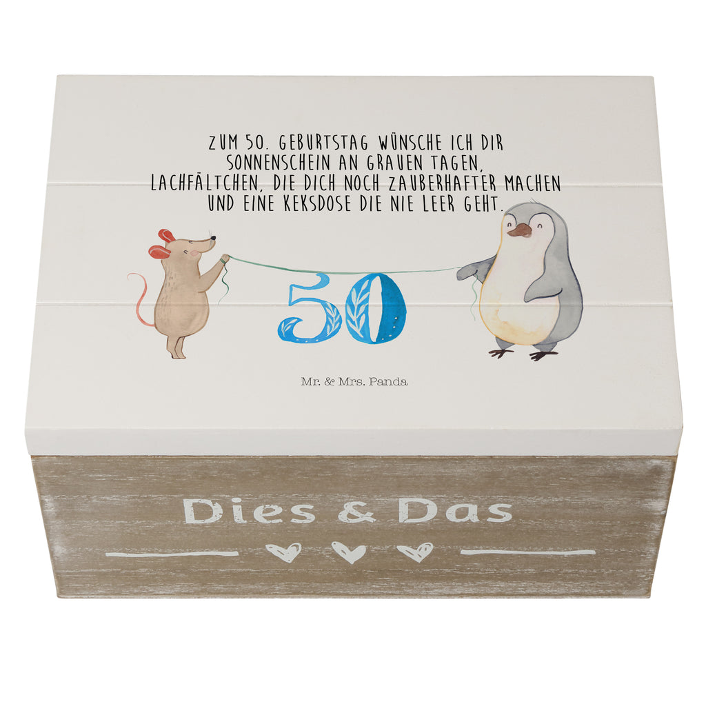 Holzkiste 50. Geburtstag Maus Pinguin Holzkiste, Kiste, Schatzkiste, Truhe, Schatulle, XXL, Erinnerungsbox, Erinnerungskiste, Dekokiste, Aufbewahrungsbox, Geburtstag, Geburtstagsgeschenk, Geschenk, Party, Feiern, Torte, Kuchen
