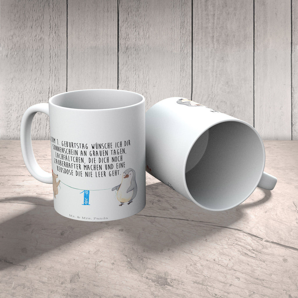 Tasse 1. Geburtstag Maus Pinguin Geburtstag, Party, Feiern, Torte, Kuchen, Geschenk Becher, Kaffeetasse, Kaffeebecher, Tee, Frühstück, Büro  Geburtstag, Geburtstagsgeschenk, Geschenk