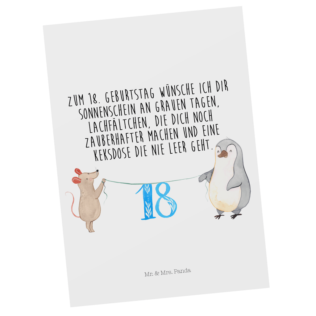 Postkarte 18. Geburtstag Maus Pinguin Geschenkkarte, Grußkarte, Karte, Einladung, Ansichtskarte, Geburtstagskarte, Einladungskarte, Dankeskarte, Geburtstag, Geburtstagsgeschenk, Geschenk, Party, Feiern, Torte, Kuchen