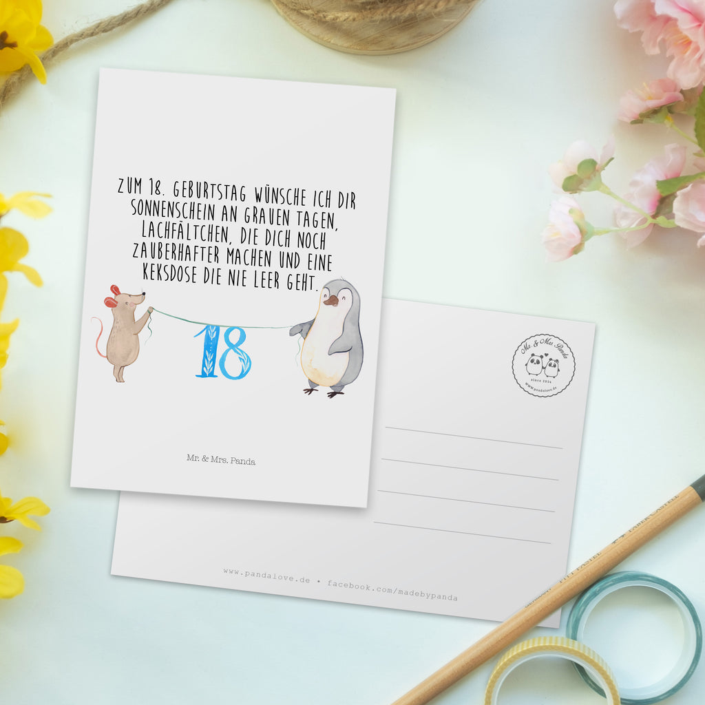 Postkarte 18. Geburtstag Maus Pinguin Geschenkkarte, Grußkarte, Karte, Einladung, Ansichtskarte, Geburtstagskarte, Einladungskarte, Dankeskarte, Geburtstag, Geburtstagsgeschenk, Geschenk, Party, Feiern, Torte, Kuchen