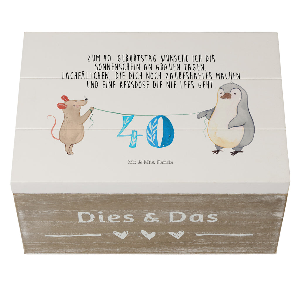 Holzkiste 40. Geburtstag Maus Pinguin Holzkiste, Kiste, Schatzkiste, Truhe, Schatulle, XXL, Erinnerungsbox, Erinnerungskiste, Dekokiste, Aufbewahrungsbox, Geburtstag, Geburtstagsgeschenk, Geschenk, Party, Feiern, Torte, Kuchen