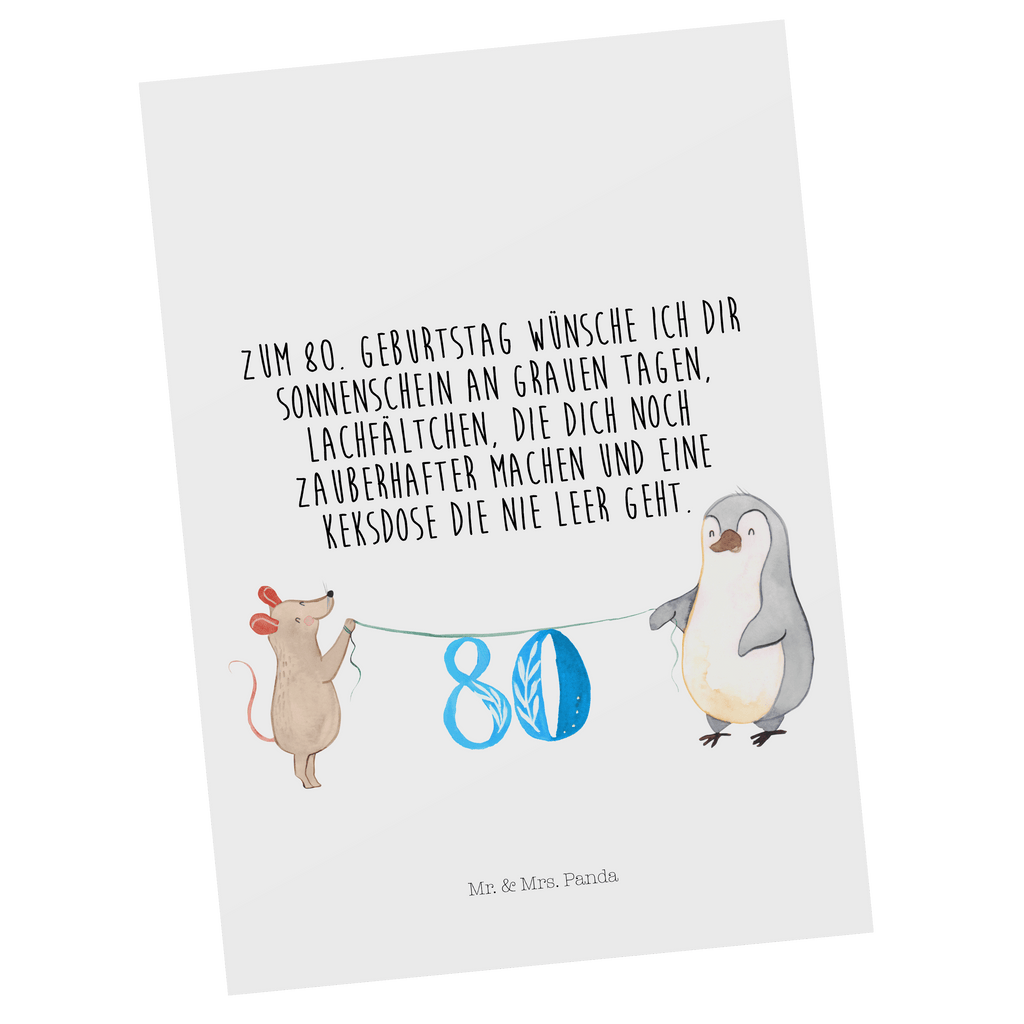 Postkarte 80. Geburtstag Maus Pinguin Geschenkkarte, Grußkarte, Karte, Einladung, Ansichtskarte, Geburtstagskarte, Einladungskarte, Dankeskarte, Geburtstag, Geburtstagsgeschenk, Geschenk, Party, Feiern, Torte, Kuchen