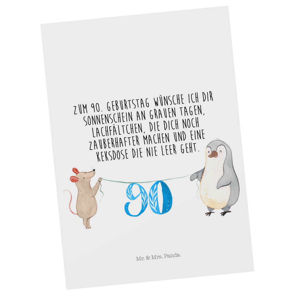 Postkarte 90. Geburtstag Maus Pinguin Geschenkkarte, Grußkarte, Karte, Einladung, Ansichtskarte, Geburtstagskarte, Einladungskarte, Dankeskarte, Geburtstag, Geburtstagsgeschenk, Geschenk, Party, Feiern, Torte, Kuchen