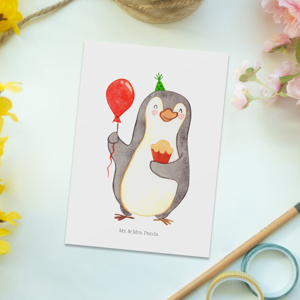 Postkarte Pinguin Geburtstag Geschenkkarte, Grußkarte, Karte, Einladung, Ansichtskarte, Geburtstagskarte, Einladungskarte, Geburtstag, Geburtstagsgeschenk, Geschenk, Party, Feiern, Geschenke, Torte, Kuchen