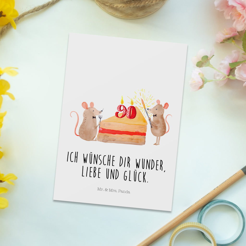 Postkarte 90. Geburtstag Mäuse Kuchen Geschenkkarte, Grußkarte, Karte, Einladung, Ansichtskarte, Geburtstagskarte, Einladungskarte, Dankeskarte, Geburtstag, Geburtstagsgeschenk, Geschenk, Maus, Geburtstage, Happy Birthday, Geburtstagsfeier