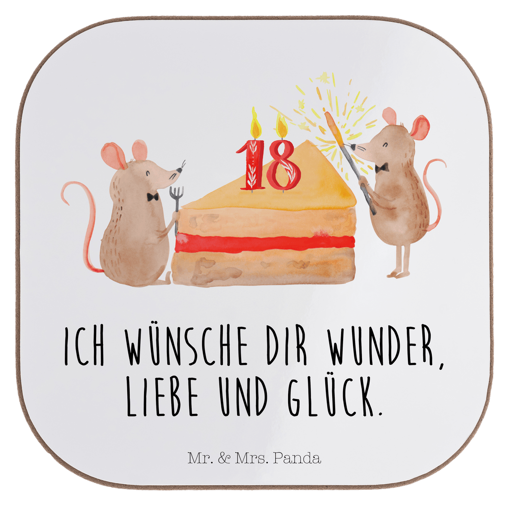 Quadratische Untersetzer 18. Geburtstag Mäuse Kuchen Bierdeckel, Glasuntersetzer, Untersetzer Gläser, Getränkeuntersetzer, Geburtstag, Geburtstagsgeschenk, Geschenk, Maus, Geburtstage, Happy Birthday, Geburtstagsfeier