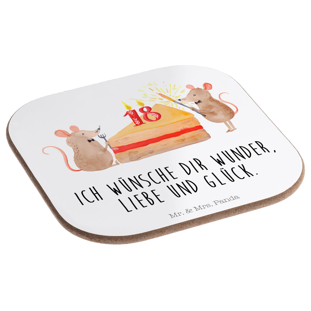 Quadratische Untersetzer 18. Geburtstag Mäuse Kuchen Bierdeckel, Glasuntersetzer, Untersetzer Gläser, Getränkeuntersetzer, Geburtstag, Geburtstagsgeschenk, Geschenk, Maus, Geburtstage, Happy Birthday, Geburtstagsfeier