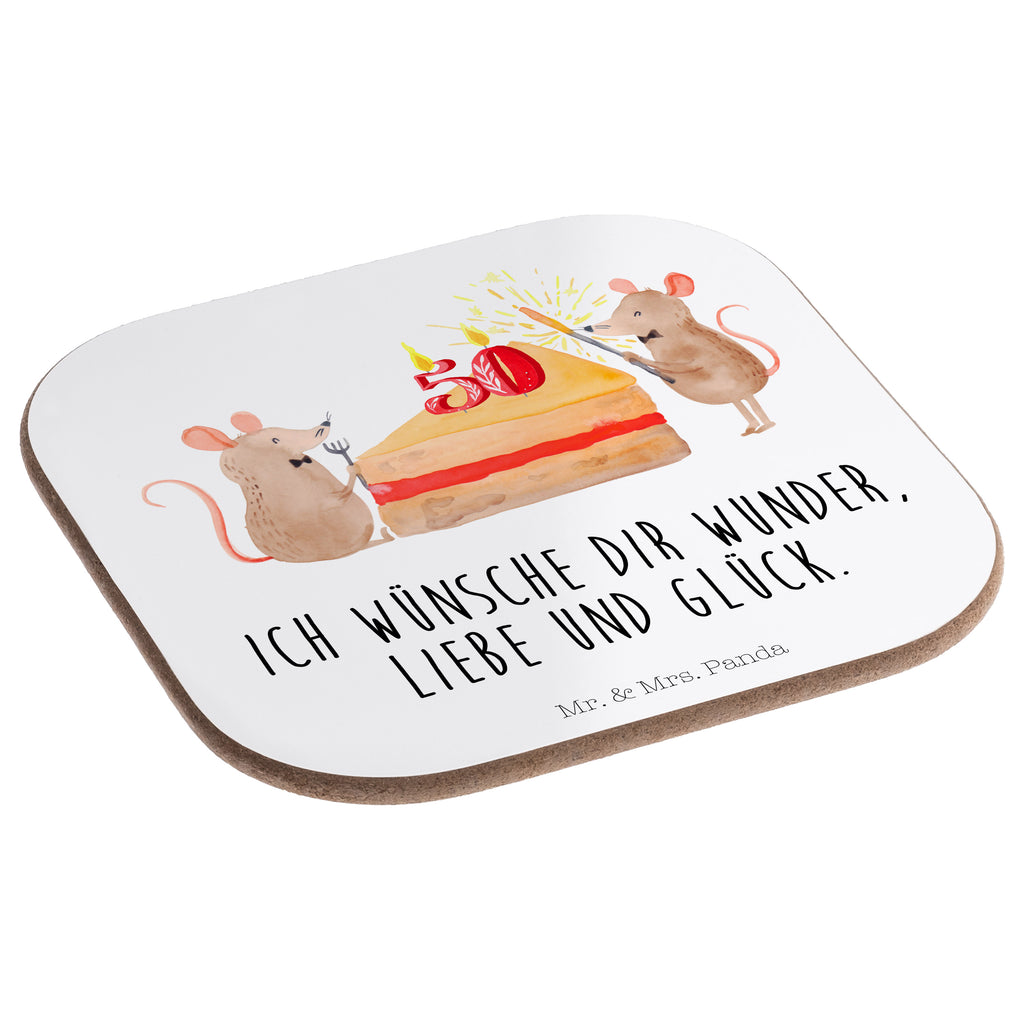 Quadratische Untersetzer 50. Geburtstag Mäuse Kuchen Bierdeckel, Glasuntersetzer, Untersetzer Gläser, Getränkeuntersetzer, Geburtstag, Geburtstagsgeschenk, Geschenk, Maus, Geburtstage, Happy Birthday, Geburtstagsfeier