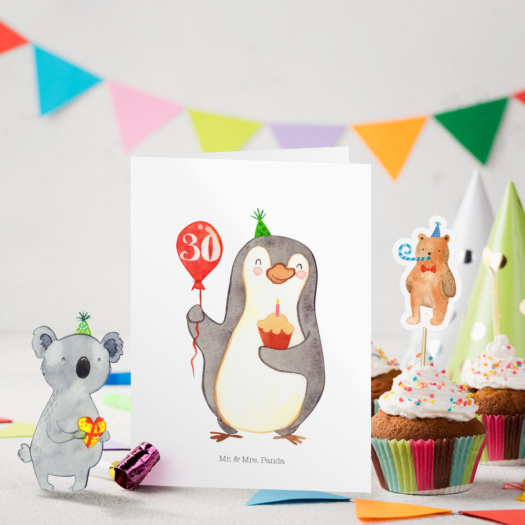 Geburtstagskarte 30. Geburtstag Pinguin Luftballon Grusskarte, Klappkarte, Einladungskarte, Glückwunschkarte, Hochzeitskarte, Geburtstagskarte, Geburtstag, Geburtstagsgeschenk, Geschenk, Pinguin, Geburtstage, Happy Birthday, Geburtstagsfeier