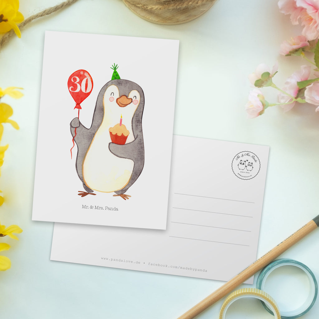 Postkarte 30. Geburtstag Pinguin Luftballon Geschenkkarte, Grußkarte, Karte, Einladung, Ansichtskarte, Geburtstagskarte, Einladungskarte, Geburtstag, Geburtstagsgeschenk, Geschenk, Pinguin, Geburtstage, Happy Birthday, Geburtstagsfeier