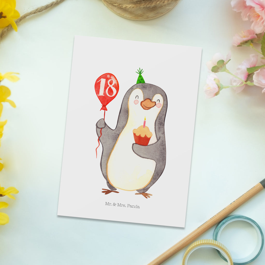 Postkarte 18. Geburtstag Pinguin Luftballon Geschenkkarte, Grußkarte, Karte, Einladung, Ansichtskarte, Geburtstagskarte, Einladungskarte, Geburtstag, Geburtstagsgeschenk, Geschenk, Pinguin, Geburtstage, Happy Birthday, Geburtstagsfeier