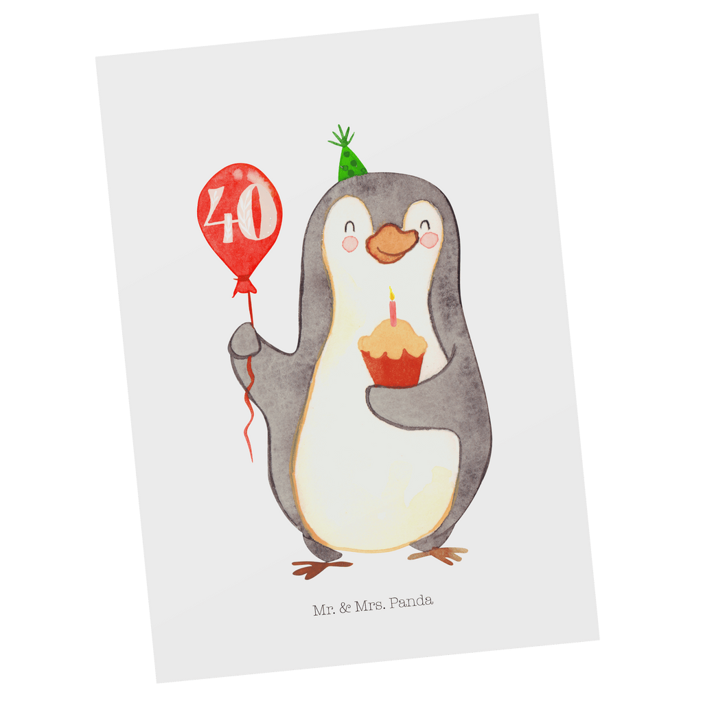 Postkarte 40. Geburtstag Pinguin Luftballon Geschenkkarte, Grußkarte, Karte, Einladung, Ansichtskarte, Geburtstagskarte, Einladungskarte, Dankeskarte, Geburtstag, Geburtstagsgeschenk, Geschenk, Pinguin, Geburtstage, Happy Birthday, Geburtstagsfeier