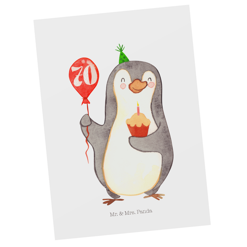 Postkarte 70. Geburtstag Pinguin Luftballon Geschenkkarte, Grußkarte, Karte, Einladung, Ansichtskarte, Geburtstagskarte, Einladungskarte, Dankeskarte, Geburtstag, Geburtstagsgeschenk, Geschenk, Pinguin, Geburtstage, Happy Birthday, Geburtstagsfeier