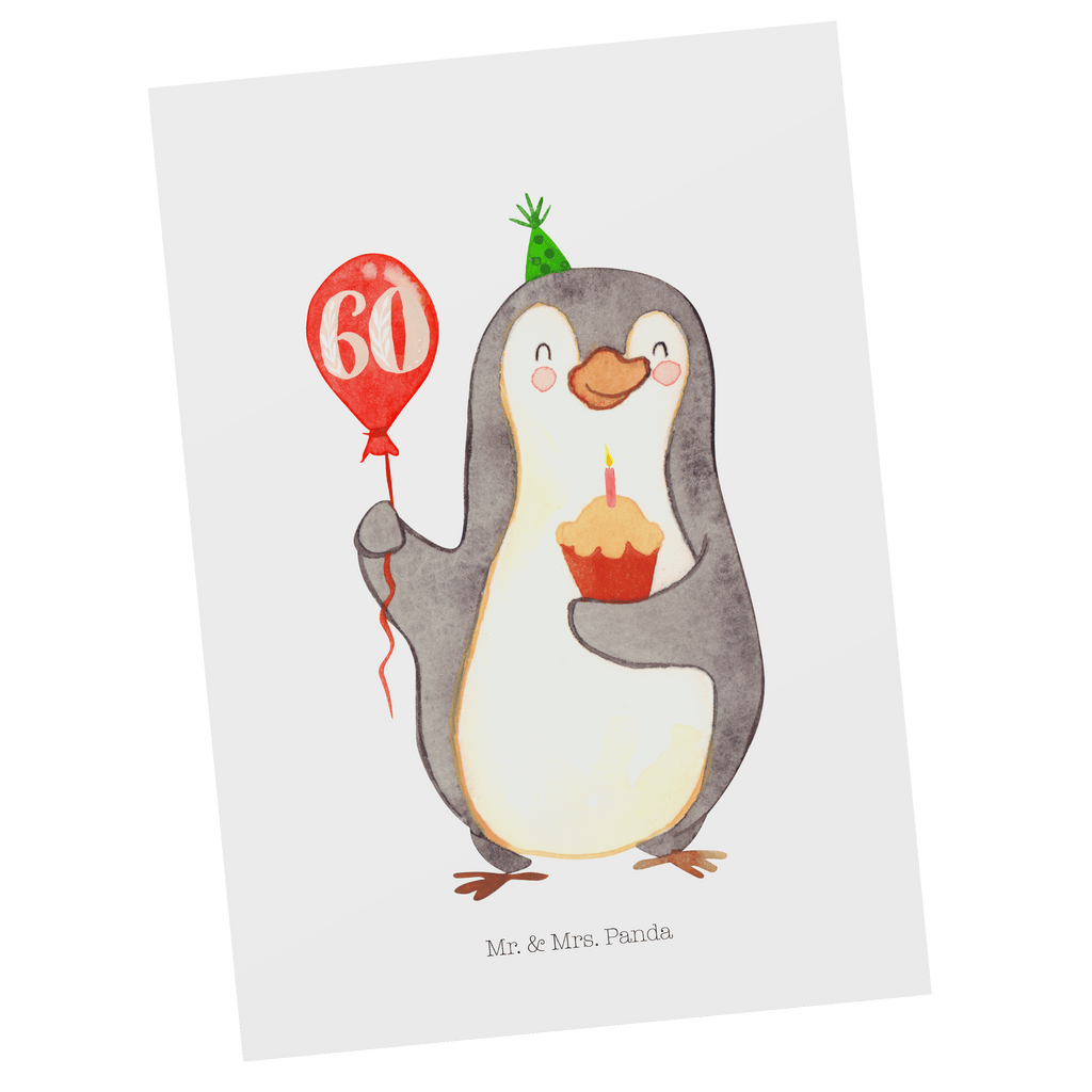 Postkarte 60. Geburtstag Pinguin Luftballon Geschenkkarte, Grußkarte, Karte, Einladung, Ansichtskarte, Geburtstagskarte, Einladungskarte, Geburtstag, Geburtstagsgeschenk, Geschenk, Pinguin, Geburtstage, Happy Birthday, Geburtstagsfeier