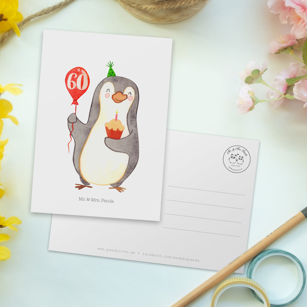 Postkarte 60. Geburtstag Pinguin Luftballon Geschenkkarte, Grußkarte, Karte, Einladung, Ansichtskarte, Geburtstagskarte, Einladungskarte, Geburtstag, Geburtstagsgeschenk, Geschenk, Pinguin, Geburtstage, Happy Birthday, Geburtstagsfeier