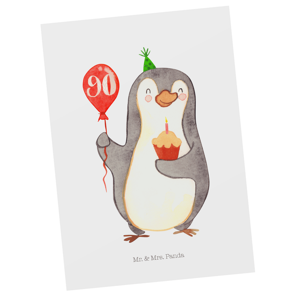 Postkarte 90. Geburtstag Pinguin Luftballon Geschenkkarte, Grußkarte, Karte, Einladung, Ansichtskarte, Geburtstagskarte, Einladungskarte, Dankeskarte, Geburtstag, Geburtstagsgeschenk, Geschenk, Pinguin, Geburtstage, Happy Birthday, Geburtstagsfeier