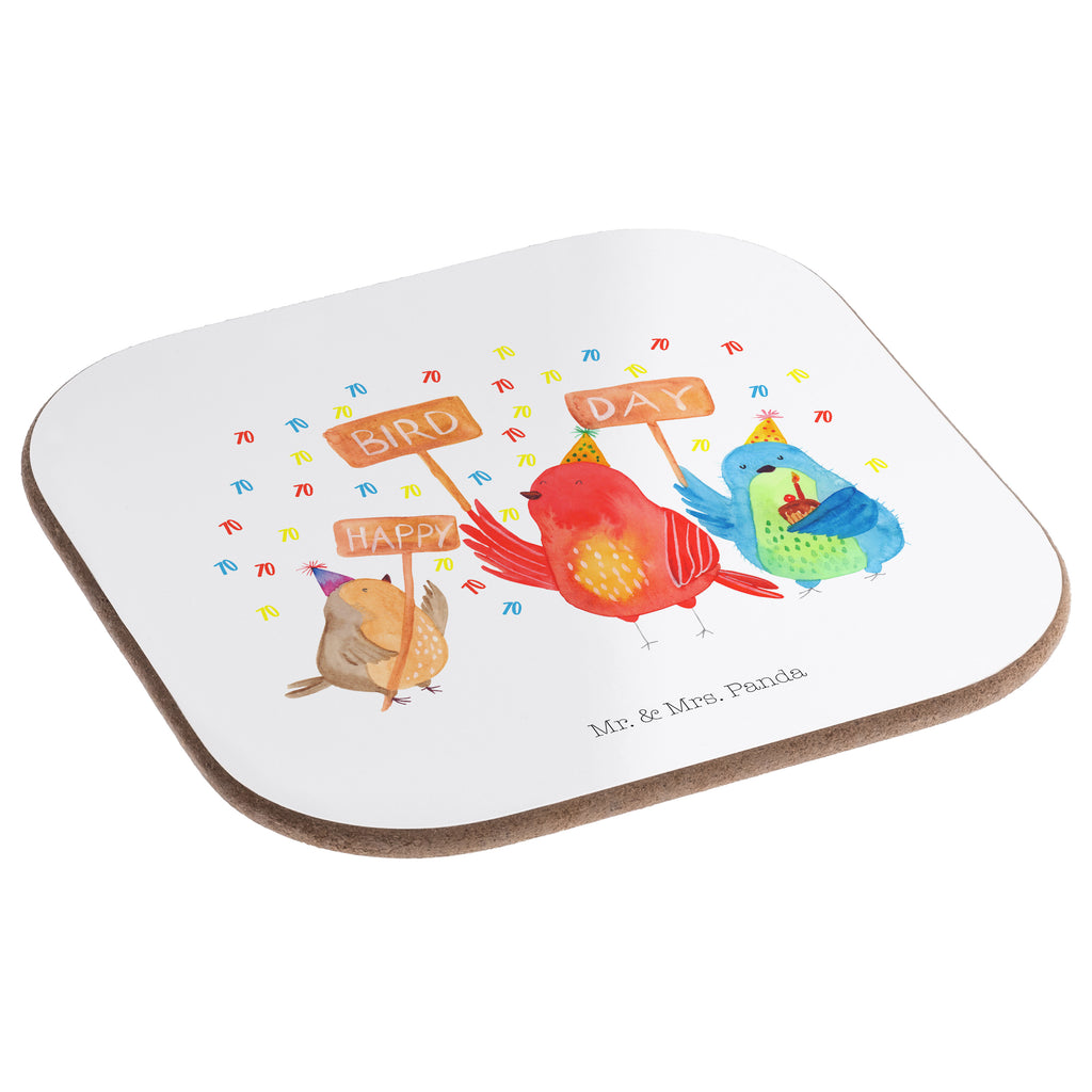 Quadratische Untersetzer 70. Geburtstag Happy Bird Day Bierdeckel, Glasuntersetzer, Untersetzer Gläser, Getränkeuntersetzer, Geburtstag, Geburtstagsgeschenk, Geschenk, zum, für, Mitbringsel, Feier