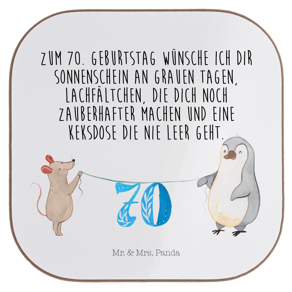 Quadratische Untersetzer 70. Geburtstag Maus Pinguin Bierdeckel, Glasuntersetzer, Untersetzer Gläser, Getränkeuntersetzer, Geburtstag, Geburtstagsgeschenk, Geschenk, Party, Feiern, Torte, Kuchen
