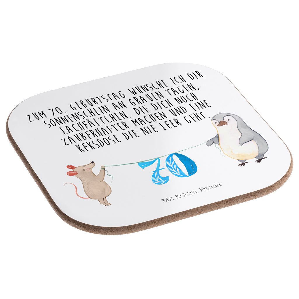 Quadratische Untersetzer 70. Geburtstag Maus Pinguin Bierdeckel, Glasuntersetzer, Untersetzer Gläser, Getränkeuntersetzer, Geburtstag, Geburtstagsgeschenk, Geschenk, Party, Feiern, Torte, Kuchen
