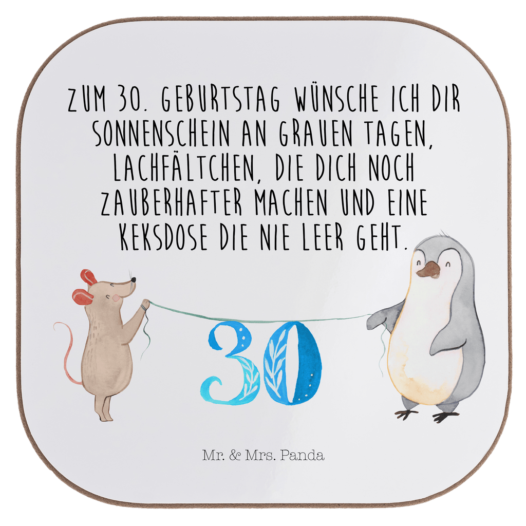 Quadratische Untersetzer 30. Geburtstag Maus Pinguin Bierdeckel, Glasuntersetzer, Untersetzer Gläser, Getränkeuntersetzer, Geburtstag, Geburtstagsgeschenk, Geschenk, Party, Feiern, Torte, Kuchen