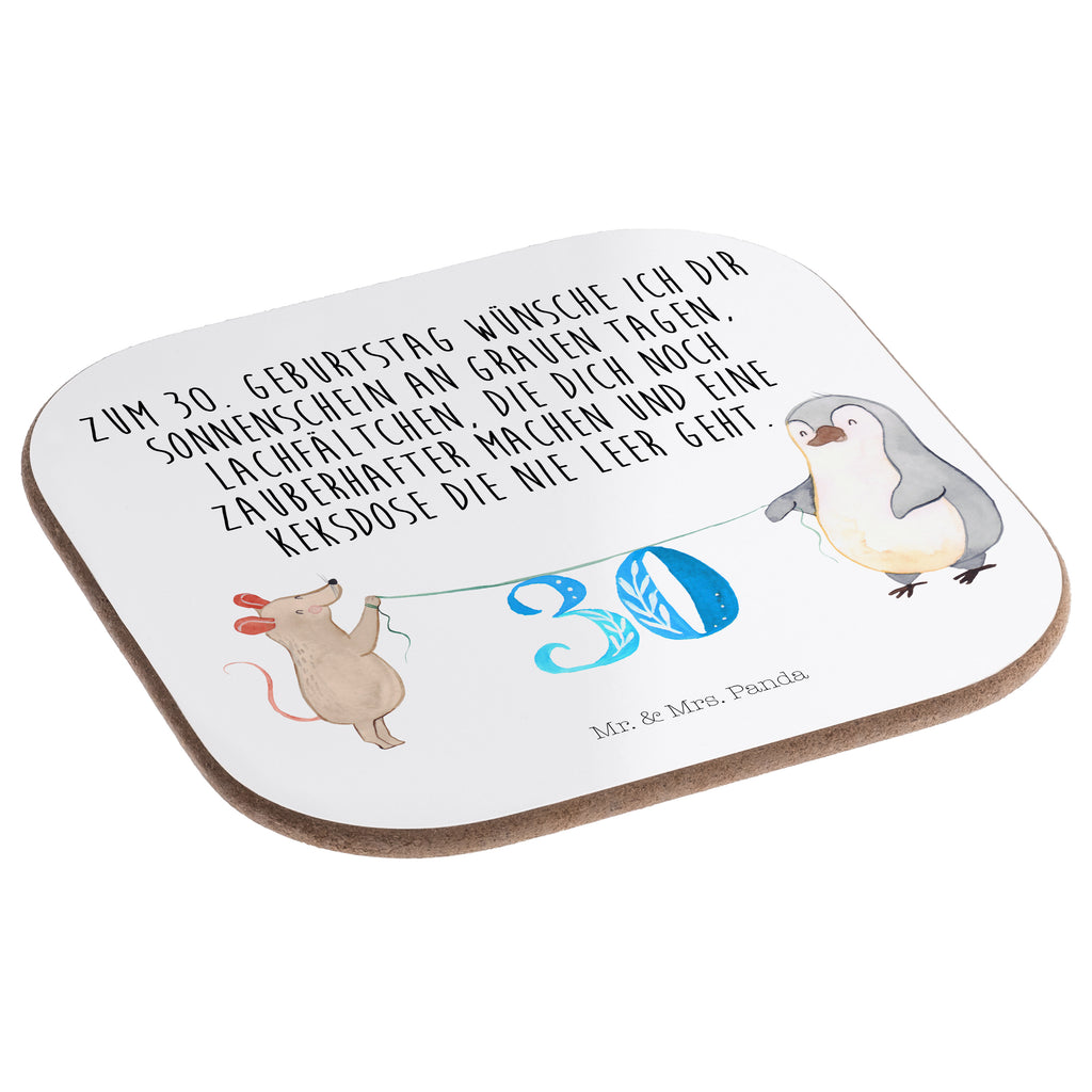 Quadratische Untersetzer 30. Geburtstag Maus Pinguin Bierdeckel, Glasuntersetzer, Untersetzer Gläser, Getränkeuntersetzer, Geburtstag, Geburtstagsgeschenk, Geschenk, Party, Feiern, Torte, Kuchen
