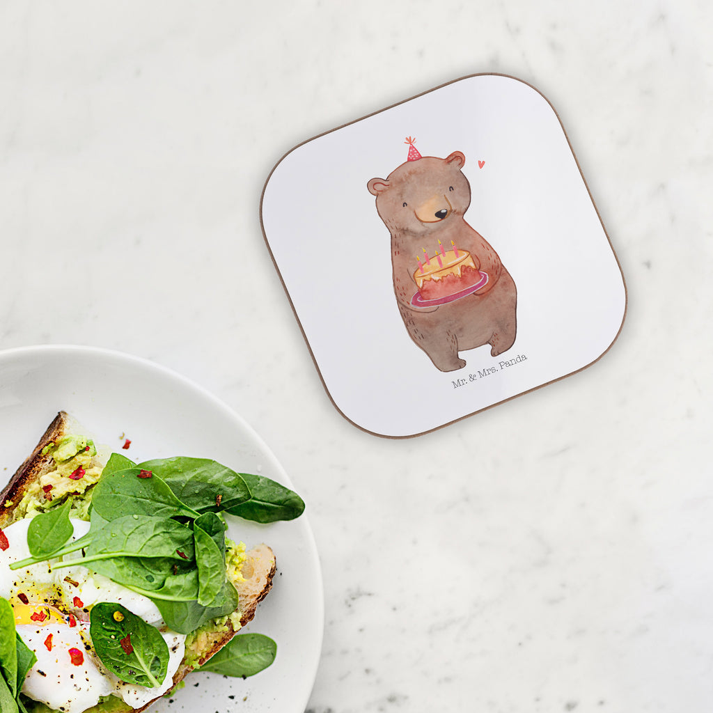 Quadratische Untersetzer Bär Torte Bierdeckel, Glasuntersetzer, Untersetzer Gläser, Getränkeuntersetzer, Geburtstag, Geburtstagsgeschenk, Geschenk