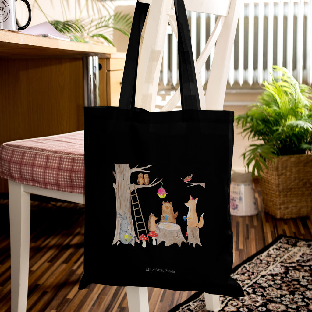 Tragetasche Waldtiere Picknick Beuteltasche, Beutel, Einkaufstasche, Jutebeutel, Stoffbeutel, Tiermotive, Gute Laune, lustige Sprüche, Tiere, Waldtiere, Picknick, Wald, Fuchs, Hase, Igel, Maus, Eichhörnchen