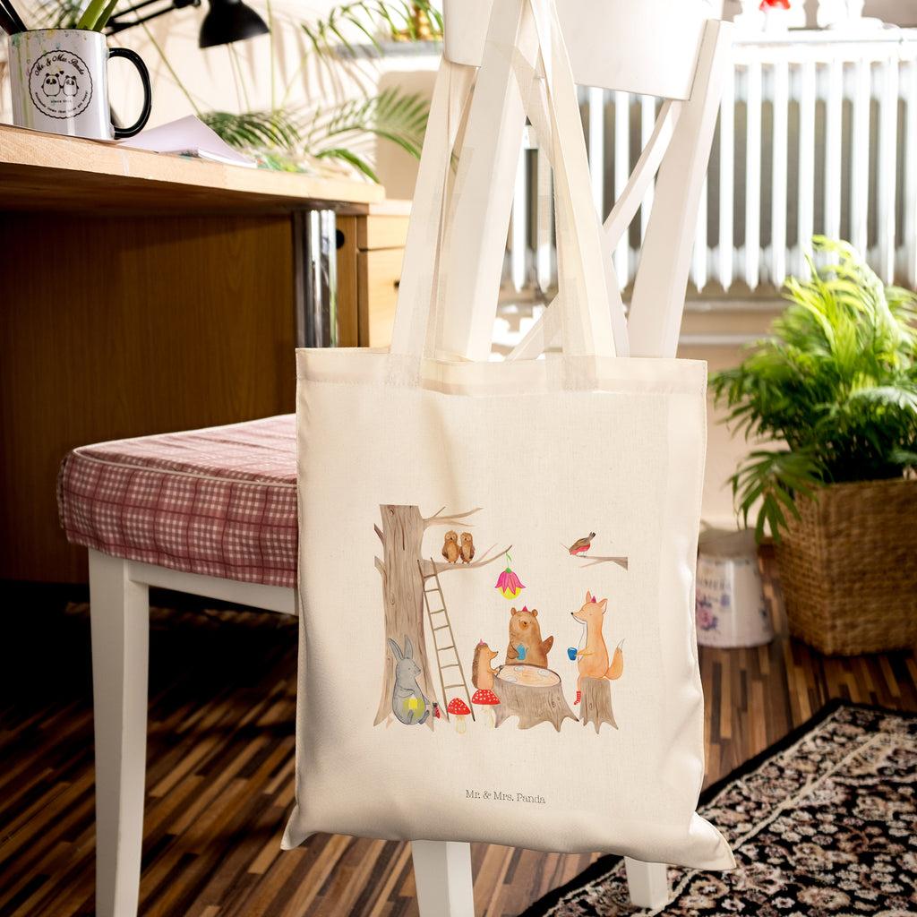 Tragetasche Waldtiere Picknick Beuteltasche, Beutel, Einkaufstasche, Jutebeutel, Stoffbeutel, Tiermotive, Gute Laune, lustige Sprüche, Tiere, Waldtiere, Picknick, Wald, Fuchs, Hase, Igel, Maus, Eichhörnchen