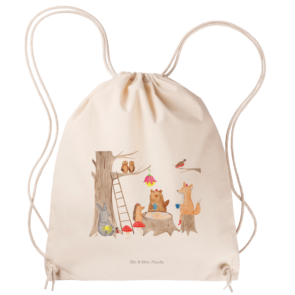 Sportbeutel Waldtiere Picknick Turnbeutel, Beutel, Sporttasche, Tasche, Stoffbeutel, Tiermotive, Gute Laune, lustige Sprüche, Tiere, Waldtiere, Picknick, Wald, Fuchs, Hase, Igel, Maus, Eichhörnchen